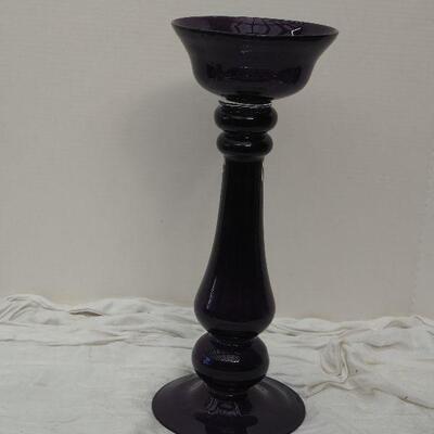 Lot 61 , 17 inch Amethyst glass mid century double sided  vase/ Candleholder