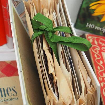 Lot 62,  Vintage Kitchen Cookbooks, Silk flowers, 
