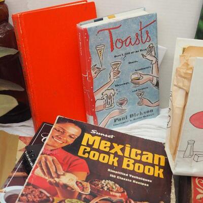 Lot 62,  Vintage Kitchen Cookbooks, Silk flowers, 