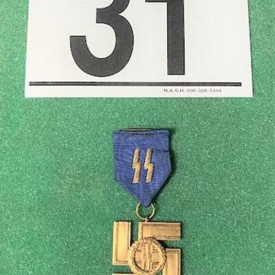 LOT#31B: German SS 12 Year Service Medal & Blue Ribbon