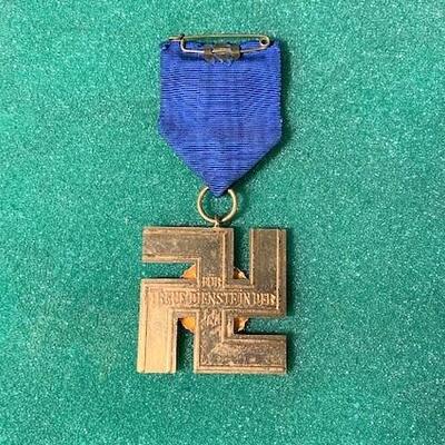 LOT#31B: German SS 12 Year Service Medal & Blue Ribbon
