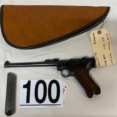 LOT#100: 1917 DWM Artillery Luger 9mm Matching Numbers Except Wood Mag