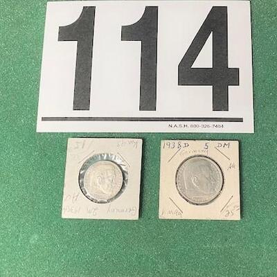LOT#114B: 1938S & 1939A Deutsche Mark Coins