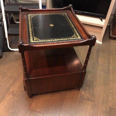 Small Leather Top 2 Drawer Table