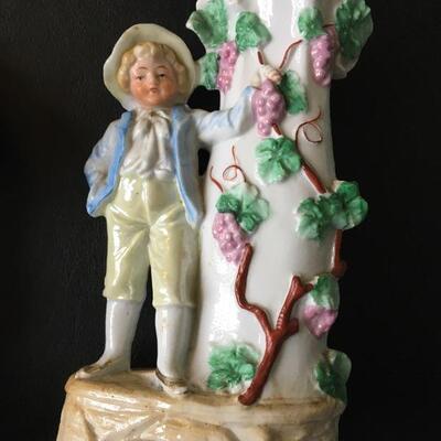 Pair of Antique Porcelain Figural Bud Vases 8â€ & 6.5â€