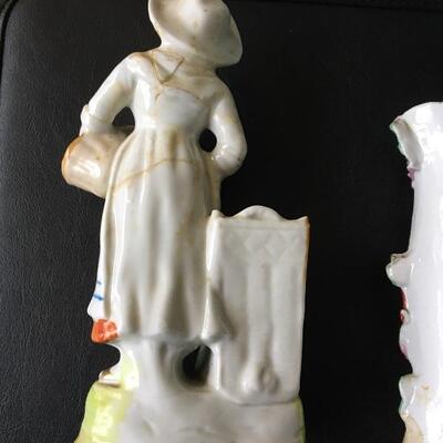 Pair of Antique Porcelain Figural Bud Vases 8â€ & 6.5â€