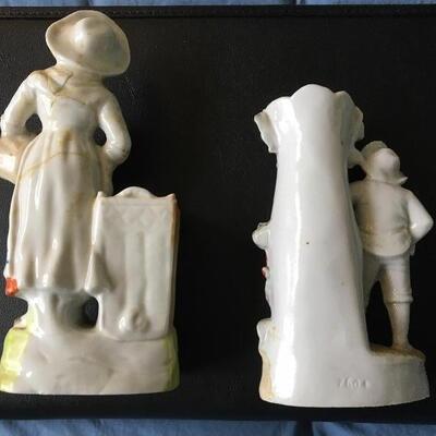 Pair of Antique Porcelain Figural Bud Vases 8â€ & 6.5â€
