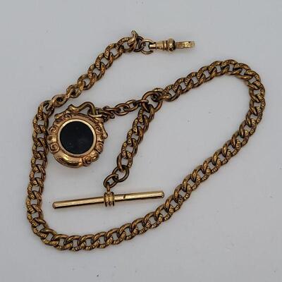 Lot 115: One ornate Bates  and Bacon Antique watch chain with double sided fob and more watch chains, bars, fobs and chain for craft or...