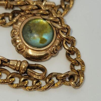 Lot 115: One ornate Bates  and Bacon Antique watch chain with double sided fob and more watch chains, bars, fobs and chain for craft or...