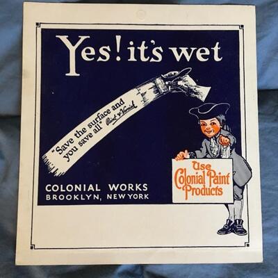 Vintage COLONIAL PAINT PRODUCTS Double Sided Sign 8 x 9