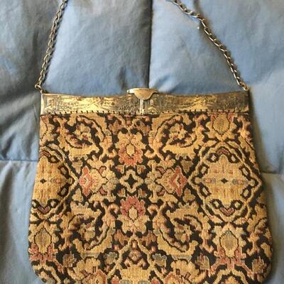 Vintage Cloth Handbag with Metal Chain and  Top 11 x 9
