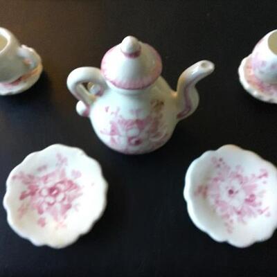 Miniature Vintage Porcelain Tea Set with Service for Two