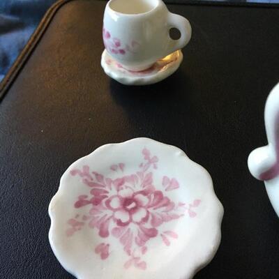 Miniature Vintage Porcelain Tea Set with Service for Two