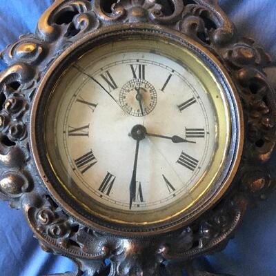 Vintage Metal Mantle Clock with Bronze Finish 13” 