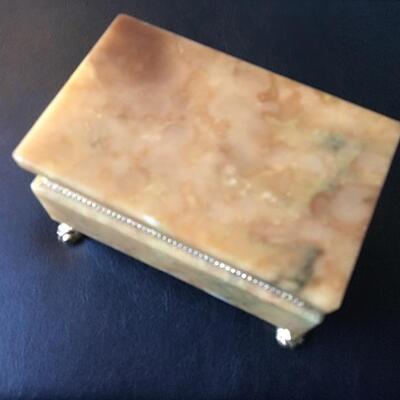 Alabaster Style Hinged Jewelry Box with Contents 4.5â€ x 3â€