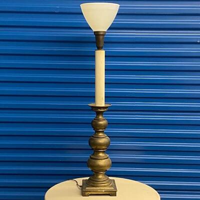 Single Brass Lamp with Milk Glass Shade 