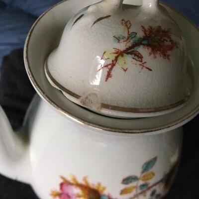 Antique French Porcelain Teapot and Rice Bowl