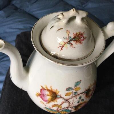 Antique French Porcelain Teapot and Rice Bowl