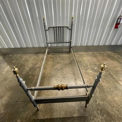 A -Antique Metal Twin Bed with Brass Finials - Great Condition 