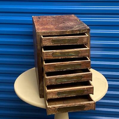 Old Rustic 6 Drawer Letter Holder with Brass plates  