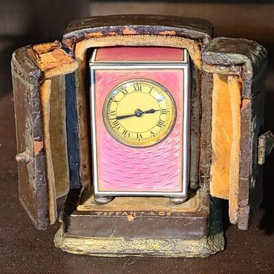 Lot 122: Tiffany &Co Clock case/ Guilloche Miniature clock WORKS!