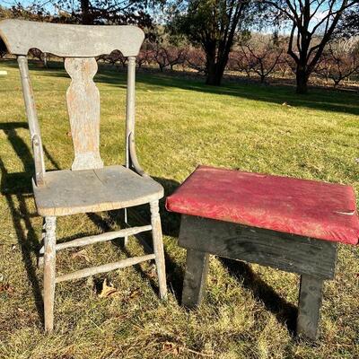 Lot 73: Antique Bench and chair