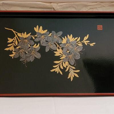 Lot 217: Vintage Asian Lacquered Tray & Handpainted Vase