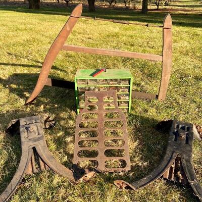 Lot 76: Antique Wheat saw, Tool Caddy, Work Bench Stands and more