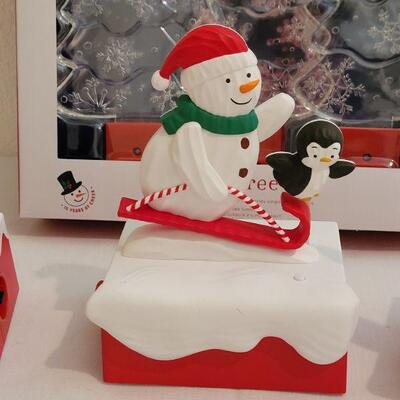 Lot 220: New HALLMARK Animated Snowman Scenes with Light Up Trees - Work Great!