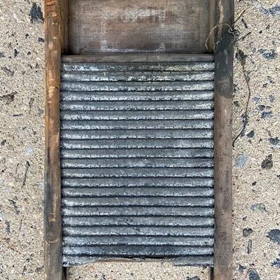 Lot 84: Vintage Galvanized Washing Tin, Wheeling Trash Can & Unfolding work table