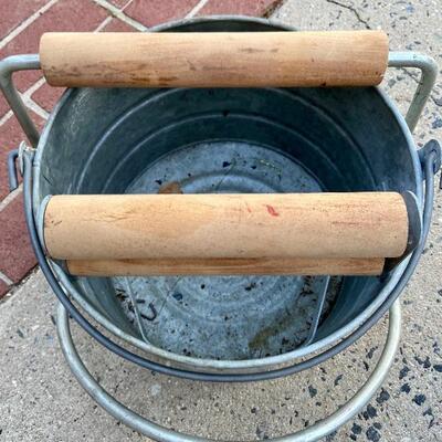Lot 84: Vintage Galvanized Washing Tin, Wheeling Trash Can & Unfolding work table