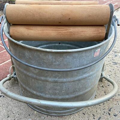 Lot 84: Vintage Galvanized Washing Tin, Wheeling Trash Can & Unfolding work table
