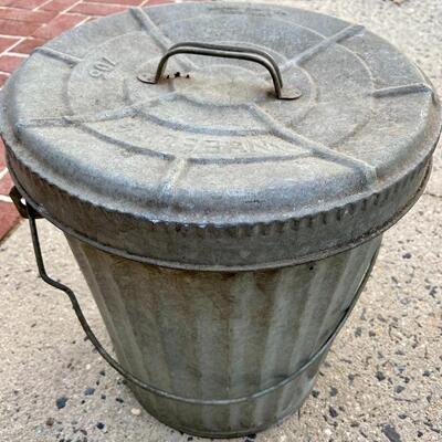 Lot 84: Vintage Galvanized Washing Tin, Wheeling Trash Can & Unfolding work table