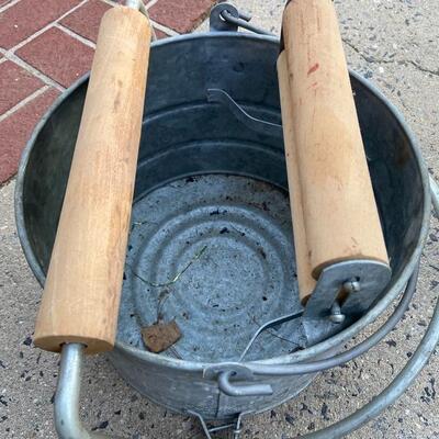 Lot 84: Vintage Galvanized Washing Tin, Wheeling Trash Can & Unfolding work table
