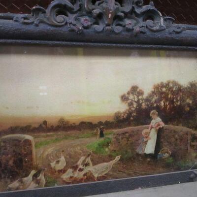 Lot 240 - Late 1800's Framed Farm Scene & Mirror  18" x 29"