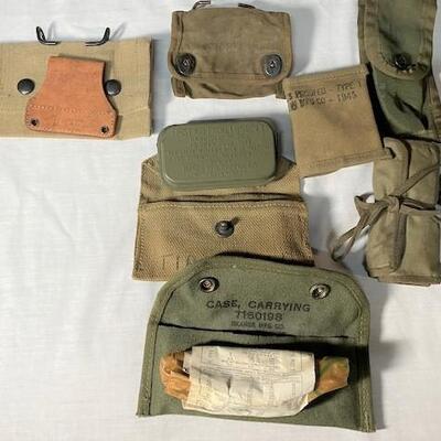 LOT#445: Assorted WWII Vintage Pouches, First Aid Kits