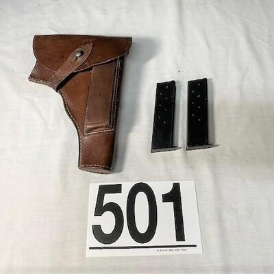 LOT#501: Marked BNZ P38 Holster w/ 2 Magazines