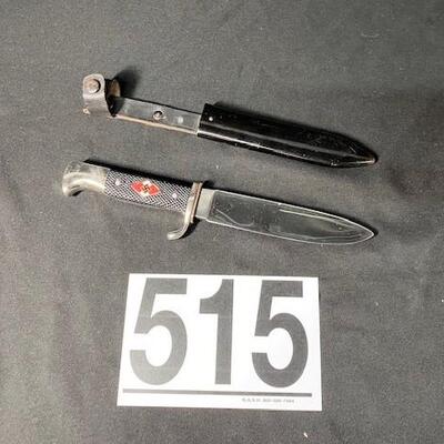 LOT#515: WWII Nazi Hitler Youth Knife w/ Scabbard (#1)
