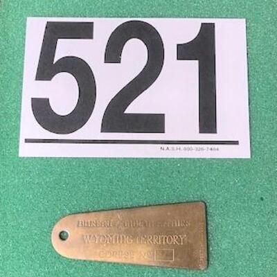LOT#521: Bureau of Indian Affairs Wyoming Territory Tag in Brass