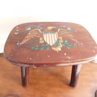 Vintage Solid Wood Foot Stool with American Eagle and Shield 12