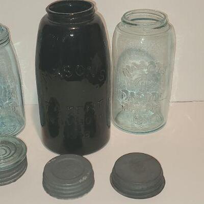 Lot 131: One Rare Purple Iron Cross Mason Jar & Two Aqua Masons Lot