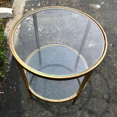 end table Vintage Mid Century Luxe Metal & Glass Round Hollywood Regency gold-tone Brass Side Table YD#020-1220-00047