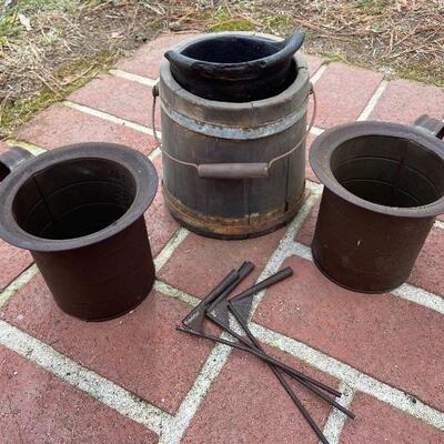 Lot 94: Vintage well bucket and tins 