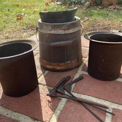 Lot 94: Vintage well bucket and tins 