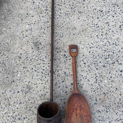 Lot 151: Vintage teak shovel and vintage well bucket