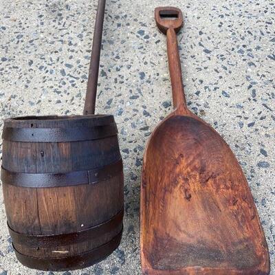 Lot 151: Vintage teak shovel and vintage well bucket