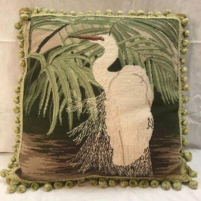 Needlepoint Stork Heron Decorative Throw Pillow YD#020-1220-03012