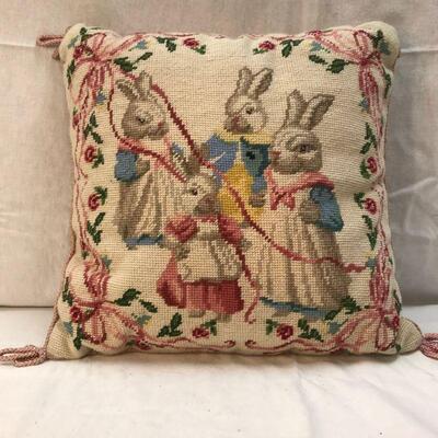 Rabbit Family Decorative Needlepoint Throw Pillow YD#020-1220-03013