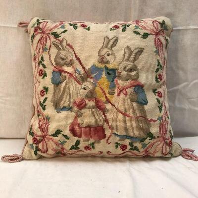Rabbit Family Decorative Needlepoint Throw Pillow YD#020-1220-03013
