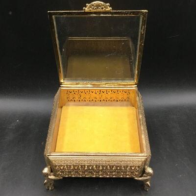 Vintage Hollywood Regency Ormolu Ornate Brass Square Trinket Jewelry Box YD#020-1220-00368